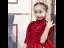 Chic / Beautiful Red Birthday Flower Girl Dresses 2020 Ball Gown See-through High Neck 1/2 Sleeves Star Sequins Floor-Length / Long Ruffle