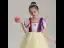 Snow white Yellow Birthday Flower Girl Dresses 2020 Ball Gown Square Neckline Puffy Short Sleeve Sequins Tulle Floor-Length / Long Ruffle