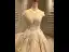 Luxury / Gorgeous Champagne See-through Bridal Wedding Dresses 2020 Ball Gown High Neck Short Sleeve Appliques Lace Beading Royal Train Ruffle
