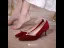 Chinese style Burgundy Suede Wedding Shoes 2020 Pearl Bow 6 cm Stiletto Heels Pointed Toe Wedding Pumps