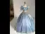 Elegant Sky Blue Embroidered Satin Prom Dresses 2025 Ball Gown Square Neckline Puffy Short Sleeve Backless Floor-Length / Long Prom Formal Dresses