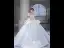 Luxury / Gorgeous Sky Blue Beading Rhinestone Lace Flower Wedding Dresses 2023 Ball Gown High Neck Puffy Short Sleeve Backless Bow Royal Train
