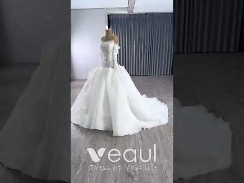 High-end Vintage / Retro White Pearl Lace Flower Wedding
