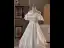 Elegant White Satin Flower Wedding Dresses 2025 A-Line / Princess Off-The-Shoulder Short Sleeve Backless Floor-Length / Long