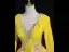 Vintage / Retro Yellow Beading Appliques Prom Dresses 2025 Ball Gown V-Neck Long Sleeve Backless Floor-Length / Long Formal Dresses
