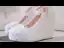 Élégant Blanche Perle En Dentelle Fleur Chaussure De Mariée 2023 Bride Cheville 10 cm Compensées À Bout Rond Mariage Talons