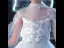 Chic / Beautiful White Beading Pearl Sequins Rhinestone Birthday Flower Girl Dresses 2022 Ball Gown High Neck Short Sleeve Chapel Train Flower Girl Dresses