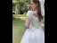 Chic / Beautiful White Lace Flower Wedding Dresses 2022 A-Line / Princess Square Neckline Short Sleeve Backless Floor-Length / Long Wedding