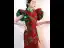 Chinese style Burgundy Printing Evening Party Cheongsam 2026 Trumpet / Mermaid High Neck Puffy Short Sleeve Sweep Train