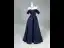 Vintage / Retro Navy Blue Satin Prom Dresses 2026 Ball Gown Off-The-Shoulder Short Sleeve Backless Floor-Length / Long Formal Dresses