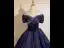 Vintage / Retro Navy Blue Beading Prom Dresses 2026 Ball Gown Off-The-Shoulder Short Sleeve Backless Floor-Length / Long Formal Dresses