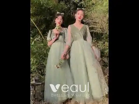 Chic / Beautiful Sage Green Velour Bridesmaid Dresses 2022 A-Line