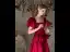 Vintage / Retro Burgundy Rhinestone Satin Evening Dresses 2022 A-Line / Princess Square Neckline Puffy Short Sleeve Bow Backless Floor-Length / Long Evening Party Formal Dresses