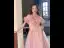 Chic / Beautiful Blushing Pink Beading Ruffle Prom Dresses 2022 A-Line / Princess Off-The-Shoulder Short Sleeve Backless Floor-Length / Long Formal Dresses