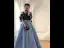 Mode Bleu Robe De Bal 2022 Princesse Volants De l'épaule Manches Courtes Dos Nu Noeud Longue Promo Robe De Ceremonie