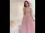 Chic / Beautiful Blushing Pink Beading Appliques Evening Dresses 2022 A-Line / Princess Scoop Neck Short Sleeve Backless Floor-Length / Long Prom Formal Dresses