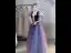 Chic / Beautiful Gradient-Color Purple Glitter Prom Dresses 2022 A-Line / Princess Square Neckline Puffy Short Sleeve Backless Bow Floor-Length / Long Prom Formal Dresses
