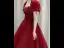 Chic / Beautiful Burgundy Beading Sequins Prom Dresses 2023 A-Line / Princess Square Neckline Short Sleeve Backless Floor-Length / Long Prom Formal Dresses
