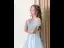 Lovely Sky Blue Star Sequins Evening Dresses 2023 A-Line / Princess Square Neckline Short Sleeve Backless Floor-Length / Long Evening Party Formal Dresses