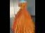 Elegant Orange Appliques Prom Dresses 2023 Ball Gown Bow Off-The-Shoulder Short Sleeve Backless Floor-Length / Long Prom Formal Dresses