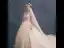 Luxe Champagne Robe De Mariée 2019 Princesse Encolure Carrée 1/2 Manches Percé Appliques En Dentelle Perlage Chapel Train Volants