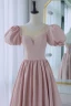 Lovely Blushing Pink Beading Pearl Satin Prom Dresses 2024 A-Line / Princess Scoop Neck Puffy Short Sleeve Backless Floor-Length / Long Prom Formal Dresses
