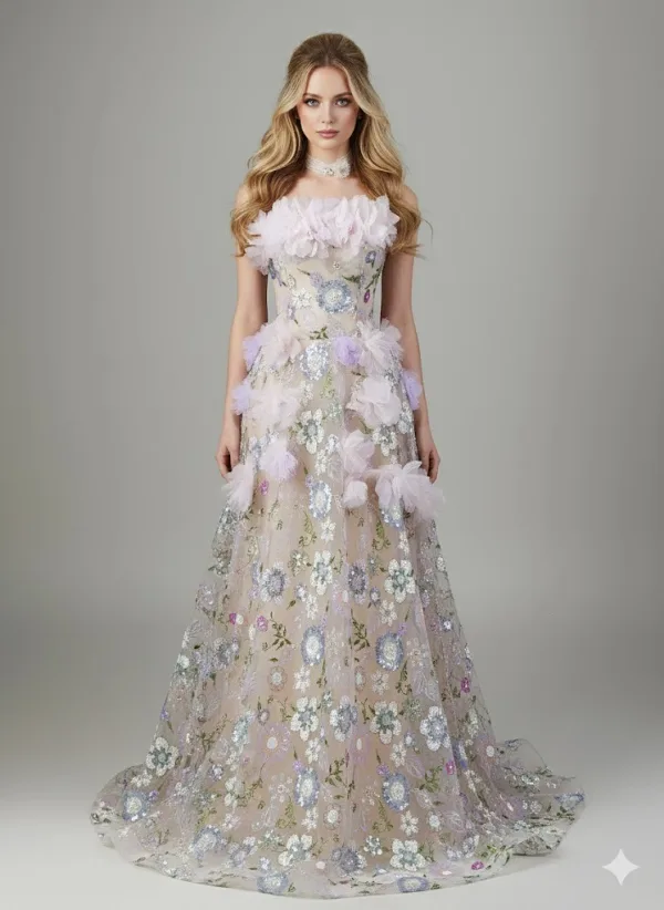 Flower Fairy Blushing Pink Beading Sequins Appliques Embroidered Prom Dresses 2026 A-Line / Princess Scoop Neck Sleeveless Backless Floor-Length / Long Prom Formal Dresses
