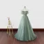 Romantic Leaf Sage Green Prom Dresses 2024 Tulle Off-The-Shoulder Sleeveless A-Line / Princess Formal Dresses