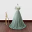 Romantic Leaf Sage Green Prom Dresses 2024 Tulle Off-The-Shoulder Sleeveless A-Line / Princess Formal Dresses