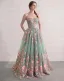 Vert Cendré Amoureux Brodé Fleur Robe De Bal Sans Manches Longue Princesse Fée Des Fleurs Robe De Cérémonie