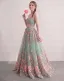 Vert Cendré Amoureux Brodé Fleur Robe De Bal Sans Manches Longue Princesse Fée Des Fleurs Robe De Cérémonie