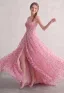 Blushing Pink 3D Lace Square Neckline Prom Dresses A-Line / Princess Sleeveless Fairytale Formal Dresses Split Front