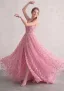 Blushing Pink 3D Lace Square Neckline Prom Dresses A-Line / Princess Sleeveless Fairytale Formal Dresses Split Front