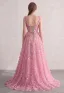 Blushing Pink 3D Lace Square Neckline Prom Dresses A-Line / Princess Sleeveless Fairytale Formal Dresses Split Front