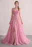 Blushing Pink 3D Lace Square Neckline Prom Dresses A-Line / Princess Sleeveless Fairytale Formal Dresses Split Front