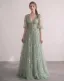 Fée Des Fleurs Vert Cendré Brodé Florale Tulle Robe De Bal Col v profond Robe De Cérémonie