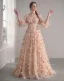 Fairytale Champagne 3D Lace Flower A-Line / Princess Prom Dresses Removable sleeves