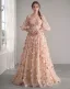 Fairytale Champagne 3D Lace Flower A-Line / Princess Prom Dresses Removable sleeves