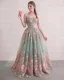 Vert Cendré Amoureux Brodé Fleur Robe De Bal Sans Manches Longue Princesse Fée Des Fleurs Robe De Cérémonie