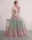 Vert Cendré Amoureux Brodé Fleur Robe De Bal Sans Manches Longue Princesse Fée Des Fleurs Robe De Cérémonie