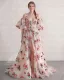 Sheer Beauty Champagne Embroidered Floral Prom Dresses V-Neck Removable sleeves Split Front 2026