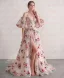 Sheer Beauty Champagne Embroidered Floral Prom Dresses V-Neck Removable sleeves Split Front 2026