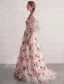 Sheer Beauty Champagne Embroidered Floral Prom Dresses V-Neck Removable sleeves Split Front 2026