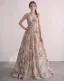 Korset-top Broderet Blomsten Champagne Tulle Gallakjoler 2026 Prinsesse Lange Spaghetti Straps