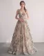 Korset-top Broderet Blomsten Champagne Tulle Gallakjoler 2026 Prinsesse Lange Spaghetti Straps