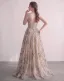 Korset-top Broderet Blomsten Champagne Tulle Gallakjoler 2026 Prinsesse Lange Spaghetti Straps