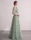 Fée Des Fleurs Vert Cendré Brodé Florale Tulle Robe De Bal Col v profond Robe De Cérémonie