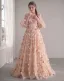 Fairytale Champagne 3D Lace Flower A-Line / Princess Prom Dresses Removable sleeves