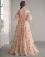 Fairytale Champagne 3D Lace Flower A-Line / Princess Prom Dresses Removable sleeves
