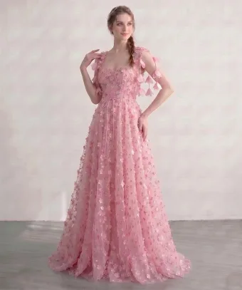 Blumenfee Rosa Tülle 3d Spitze Blumen Ballkleider 2026 Herz Ausschnitt Ärmellos A Linie